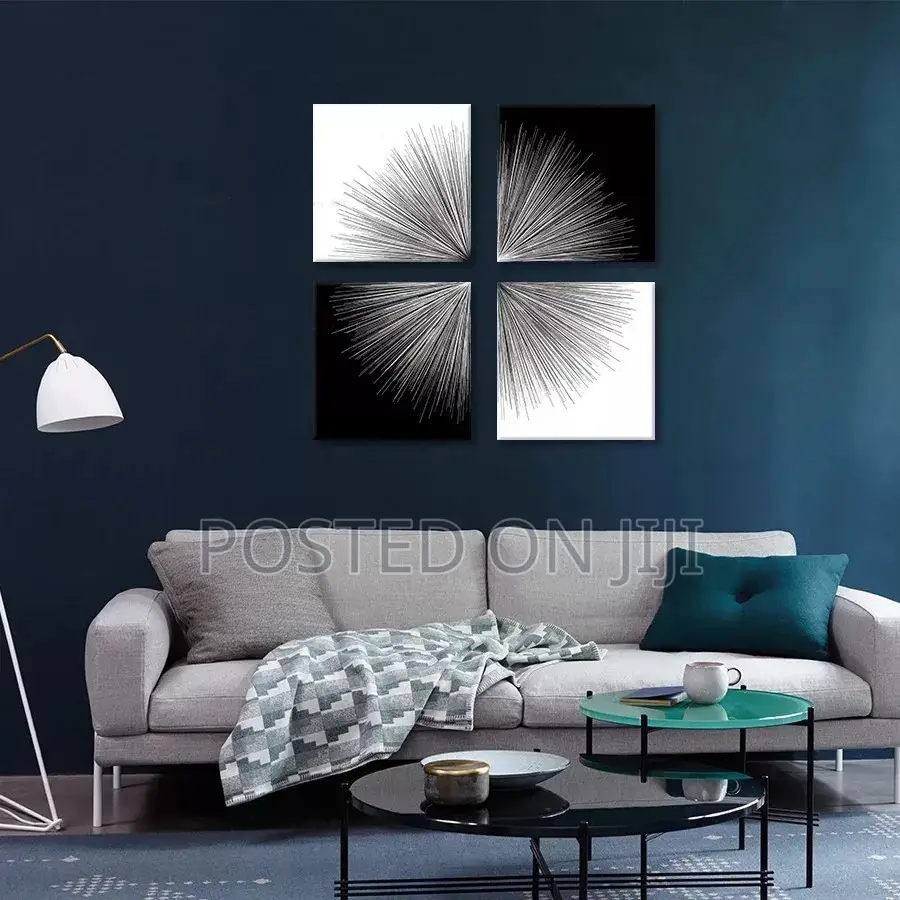 4 Pieces Black and White Rays Abstract Canvas