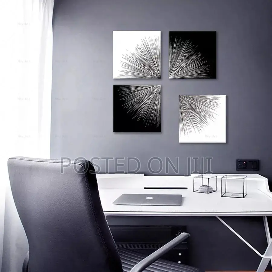 4 Pieces Black and White Rays Abstract Canvas