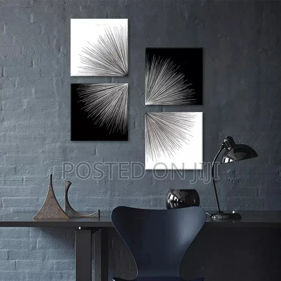 4 Pieces Black and White Rays Abstract Canvas