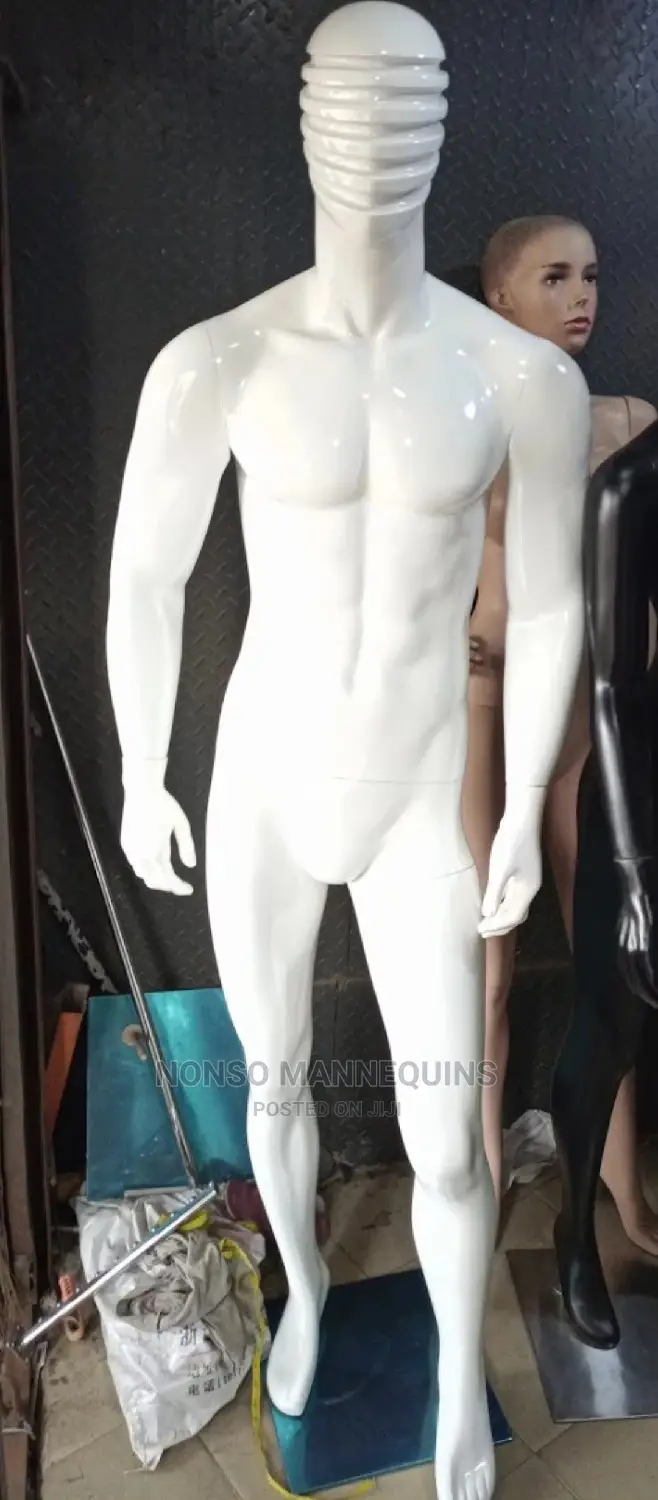 Line Face Male White Glossy Fibre Mannequin