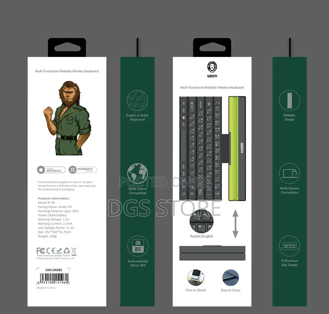 Green Multi Functional Rollable Wireless Keyboard
