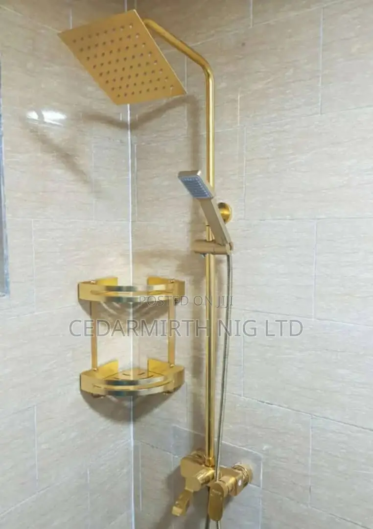 Gold Bathroom Shower and Shelve