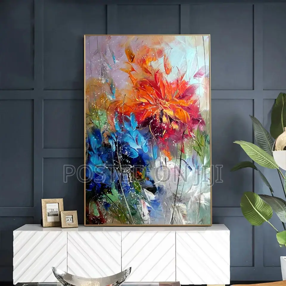 Abstract Watercolour Blue Orange Flower