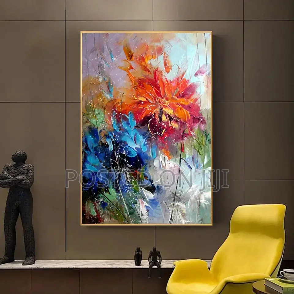 Abstract Watercolour Blue Orange Flower