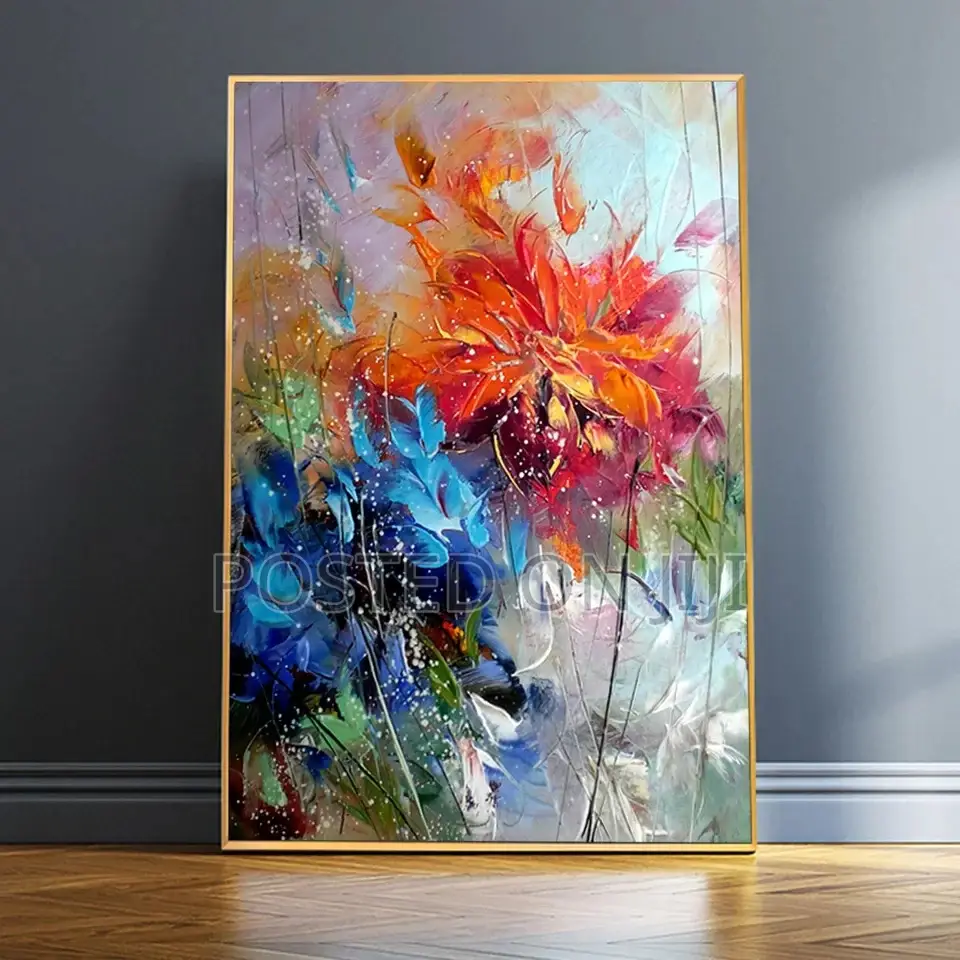 Abstract Watercolour Blue Orange Flower