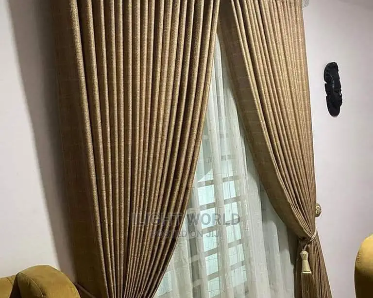 Quality Full Wall Length Brown Fabric Curtain.