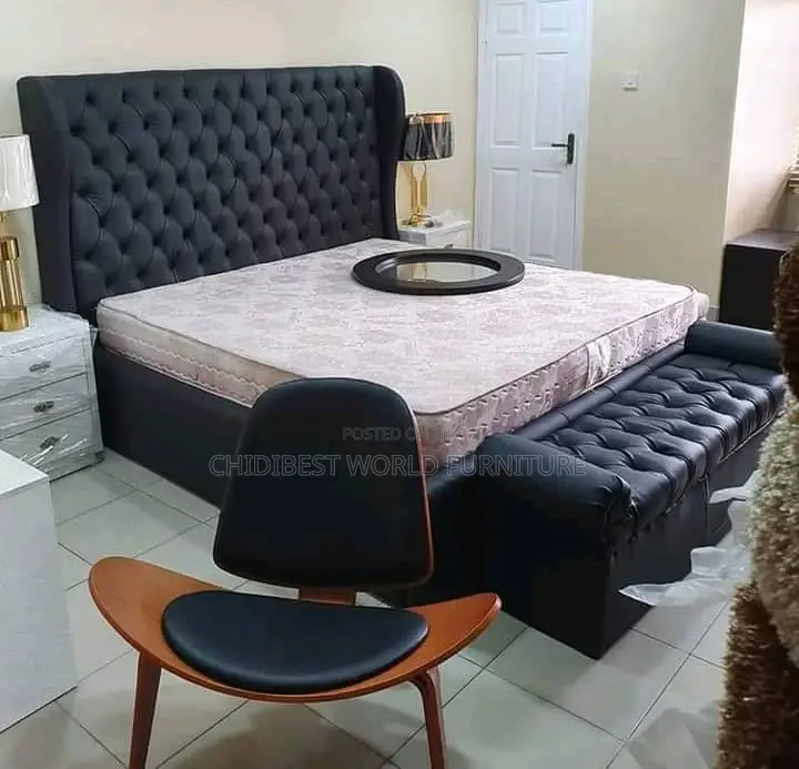 Luxury Leather Padded Bedframe With Head Boards And Drawers.