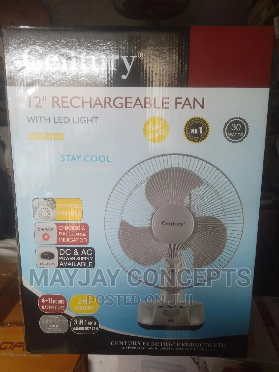 12inches Century AC/DC Table Rechargeable Fan-Supports Solar
