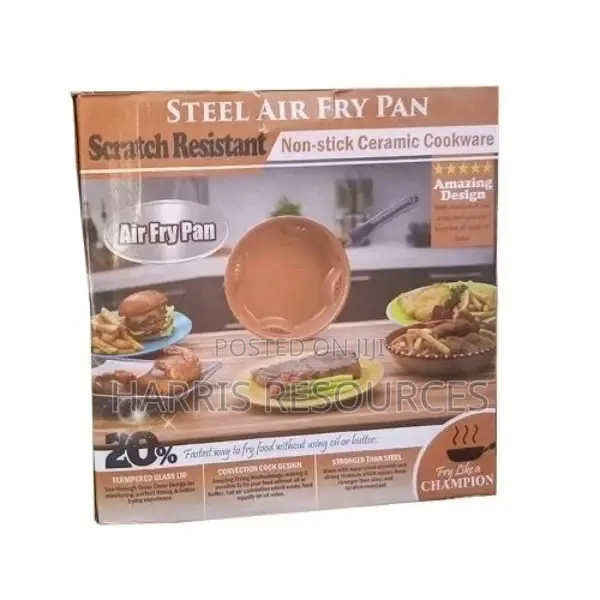 Non Stick Steel Air Fry Pan With Tempered Glass Lid