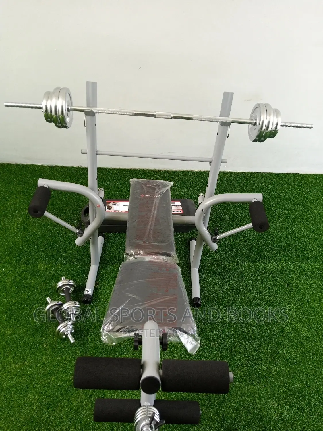 Weight Bench With 50kg Dumbbells And Barbell's