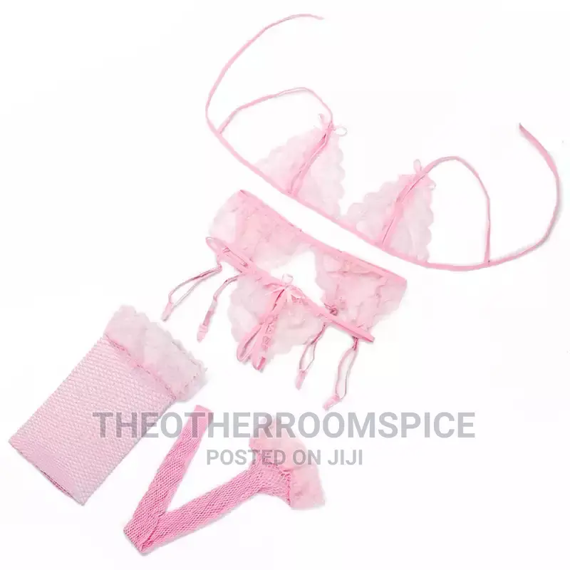 4pcs Crotchless Open Bra Pant Garter Net Stockings Lingerie