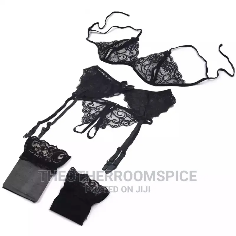 4pcs Crotchless Open Bra Pant Garter Net Stockings Lingerie