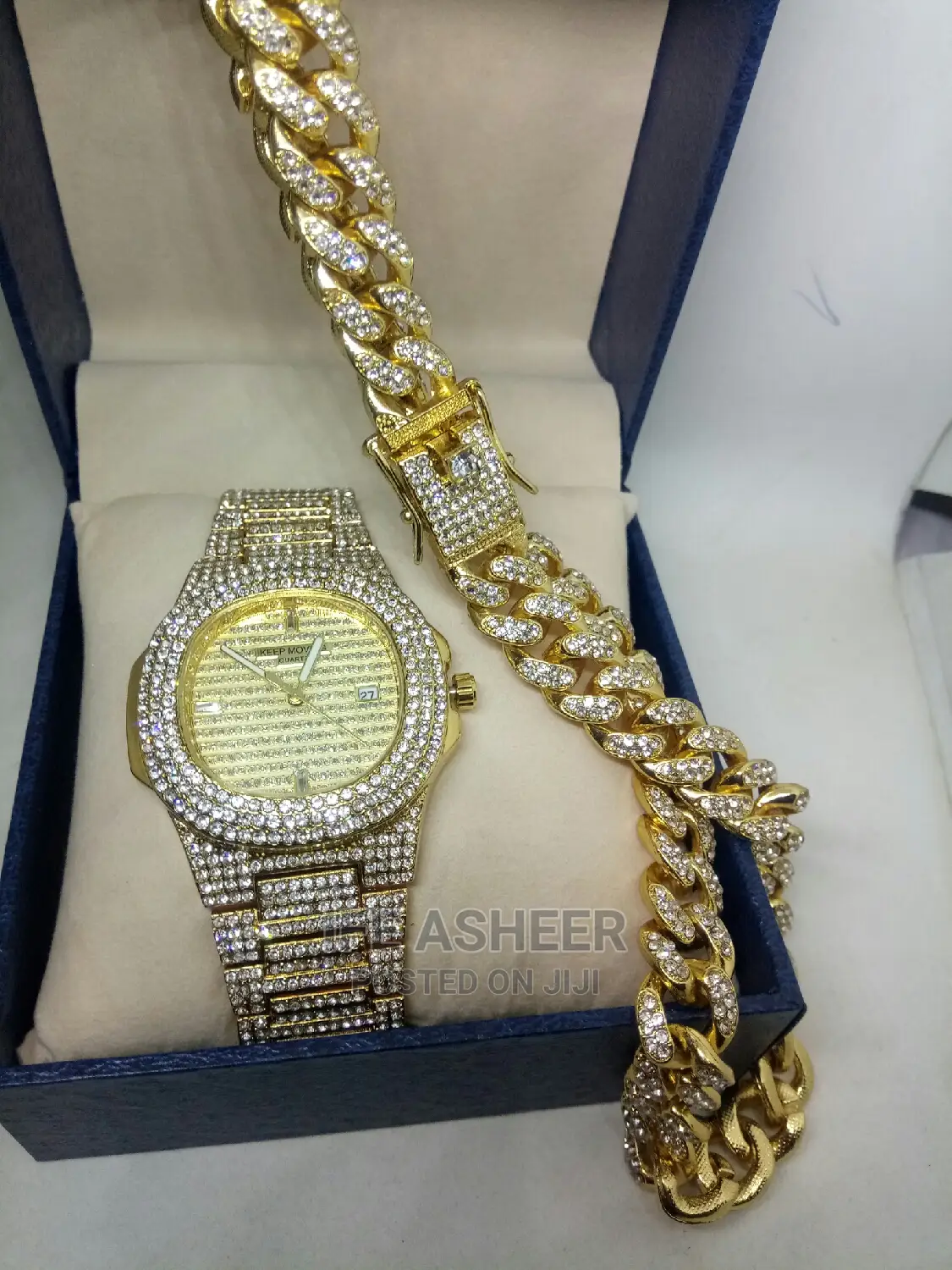 Cuban Neck Chain And Wristwatch - Gold