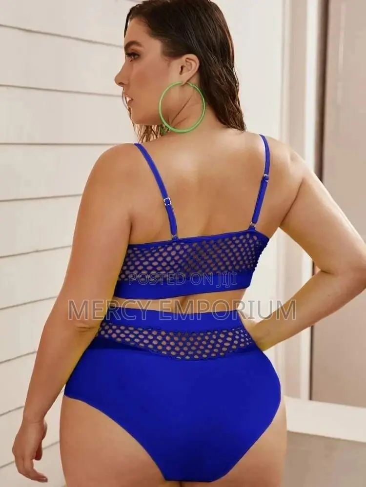 Plus Contrast Fishnet High Waisted Bikini Swimsuit