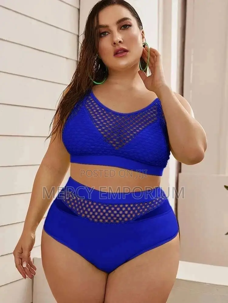 Plus Contrast Fishnet High Waisted Bikini Swimsuit