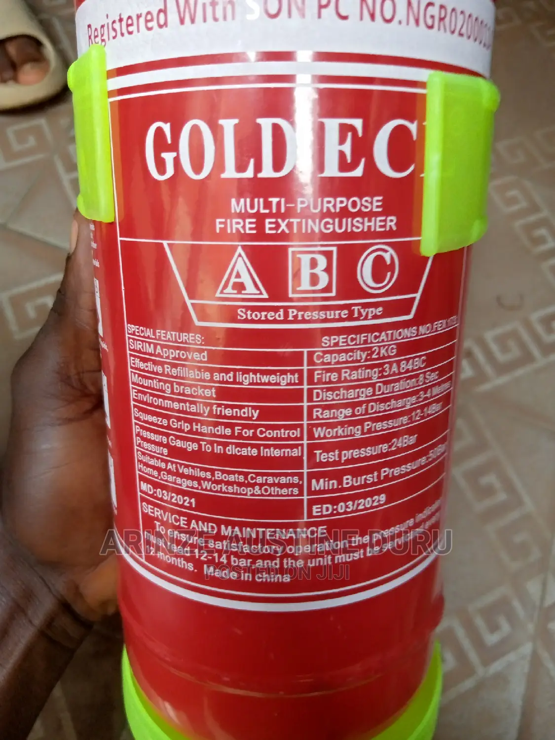 Fire Extinguisher - 2kg Gold Ecl Dry Powder Extinguisher