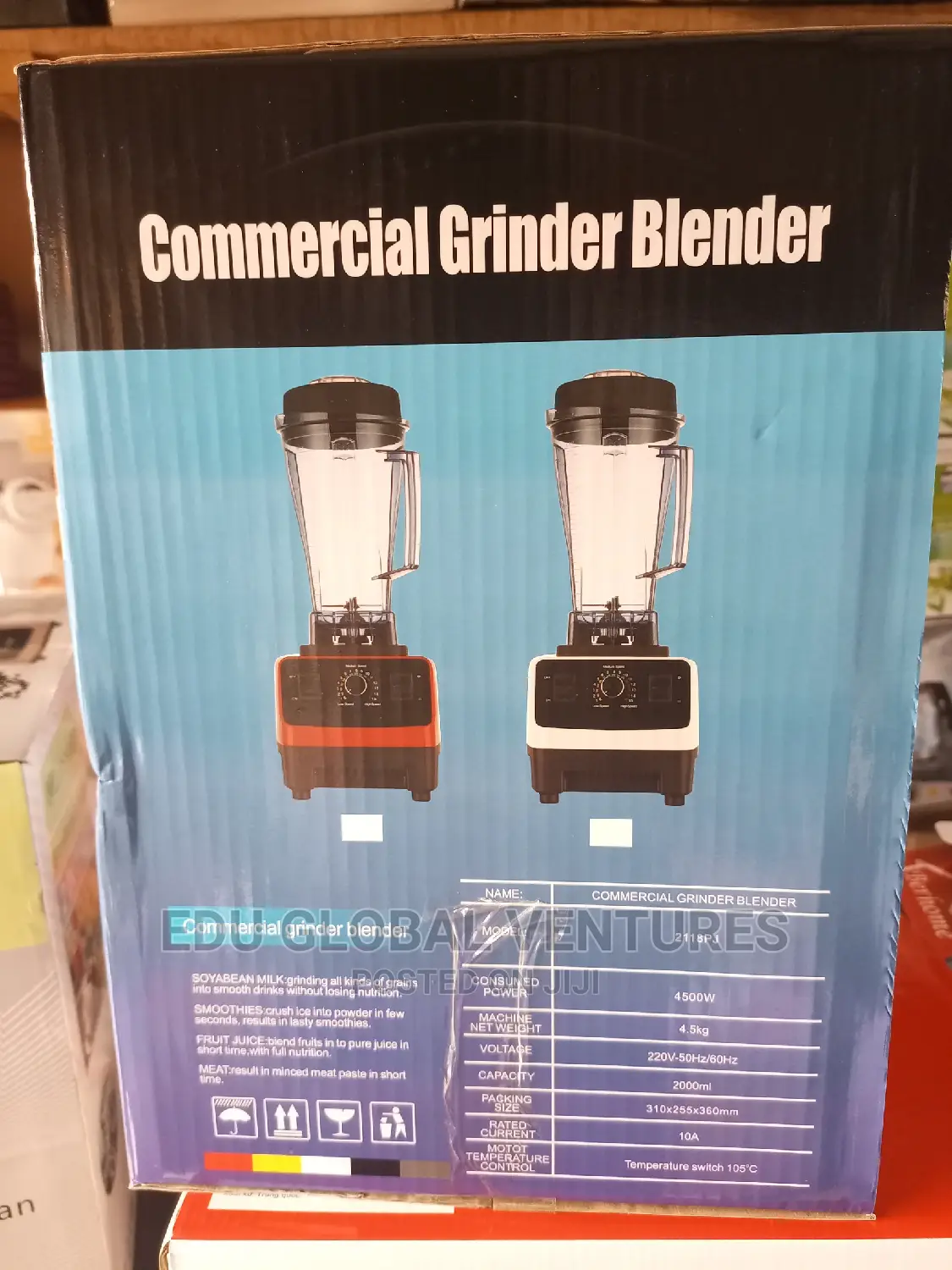 Toni Commercial Grinder Blender, 4500watts, 2litres Jar.