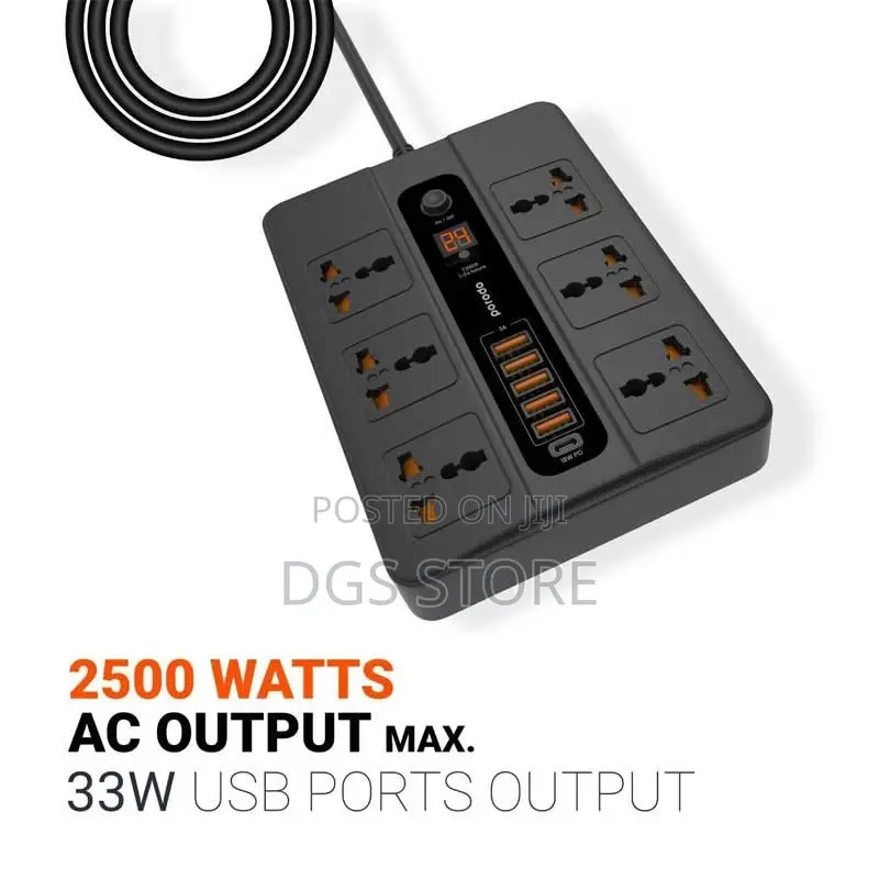 Porodo 5 USB 6 AC Output 1 Usb-C PD Multiport Charging