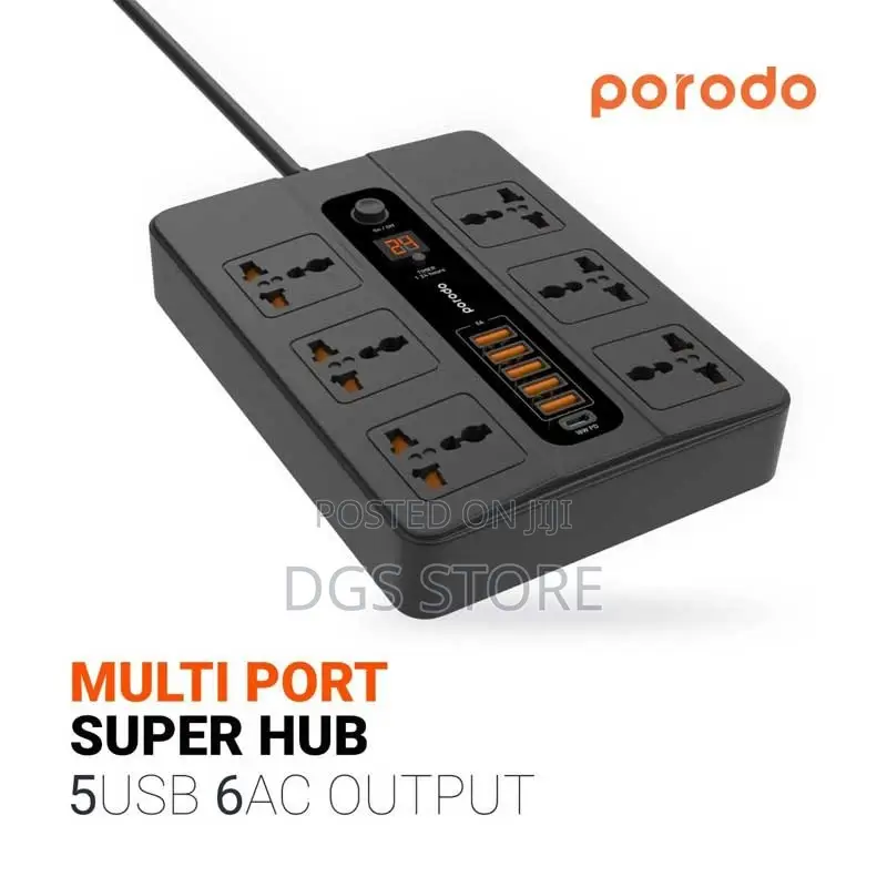 Porodo 5 USB 6 AC Output 1 Usb-C PD Multiport Charging
