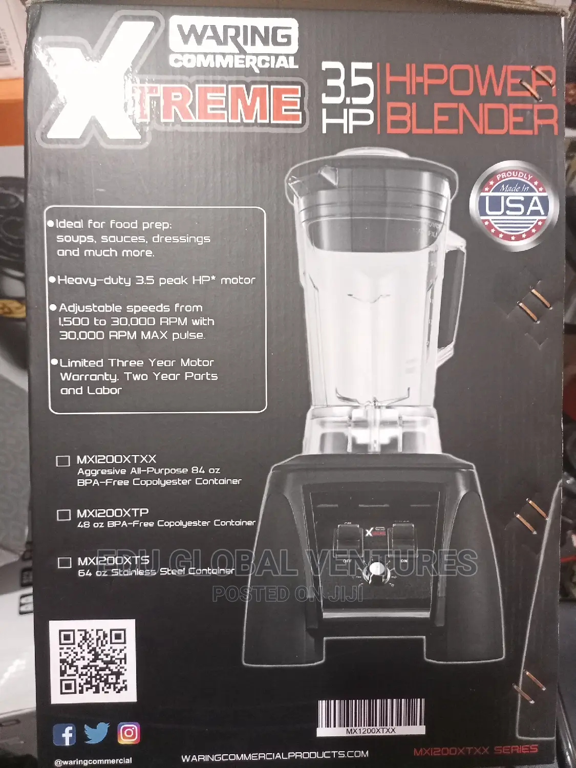 Waring Commercial Xtreme 3.5HP Hi-Power Blender.