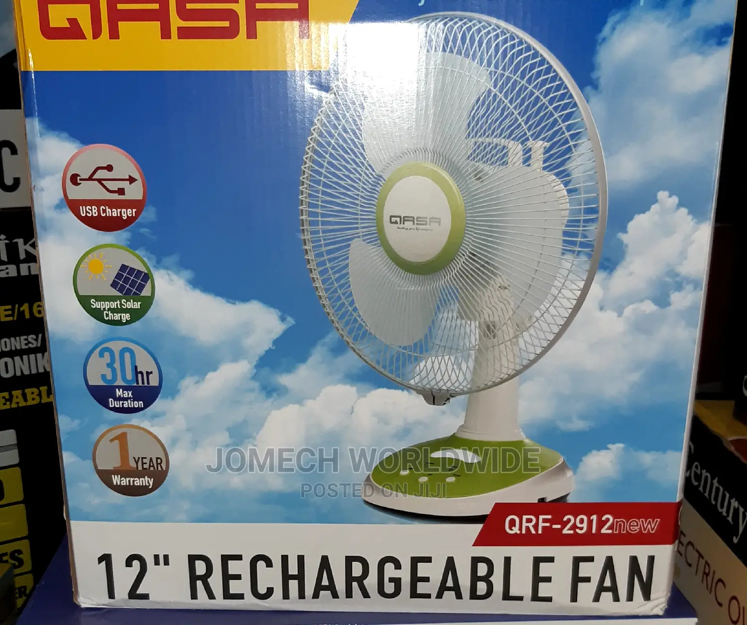 12" Qasa Rechargeable Table Fan