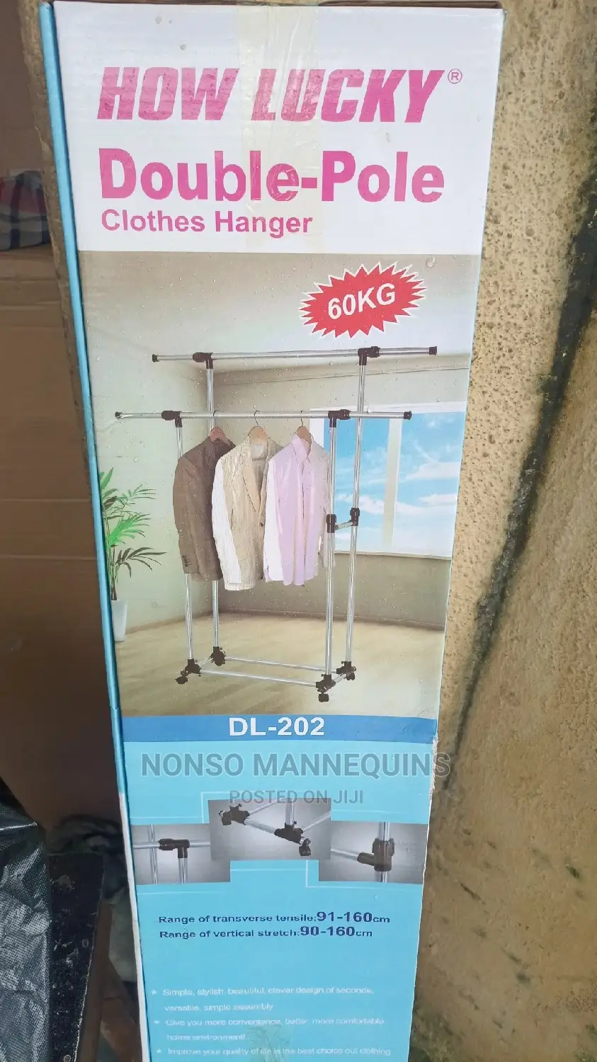 60kg Load Capacity Double Pole Cloth Rack