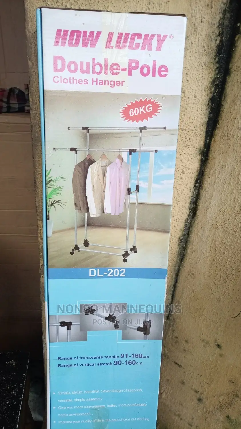 60kg Load Capacity Double Pole Cloth Rack