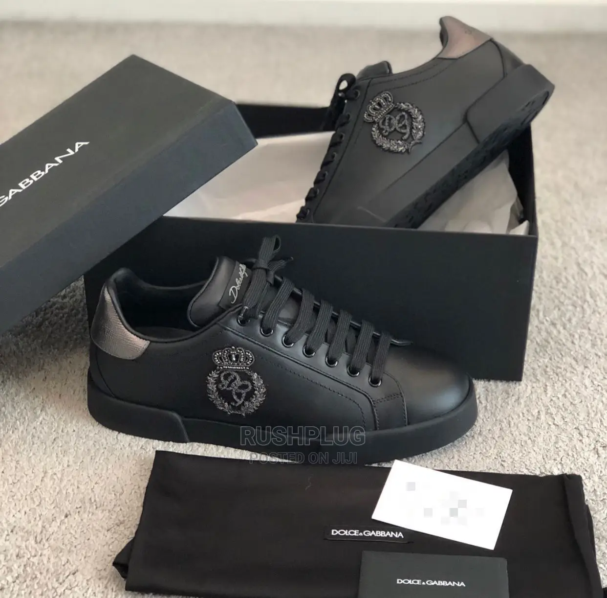 Dolce Gabbana “Black Crown Patch Portofino” Sneakers