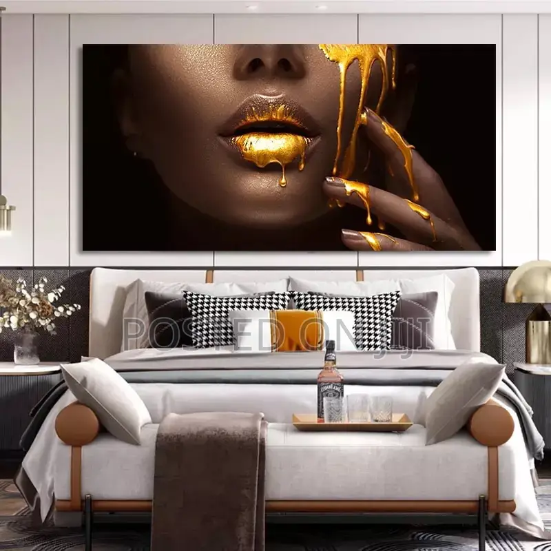 Woman Face With Golden Liquid Print