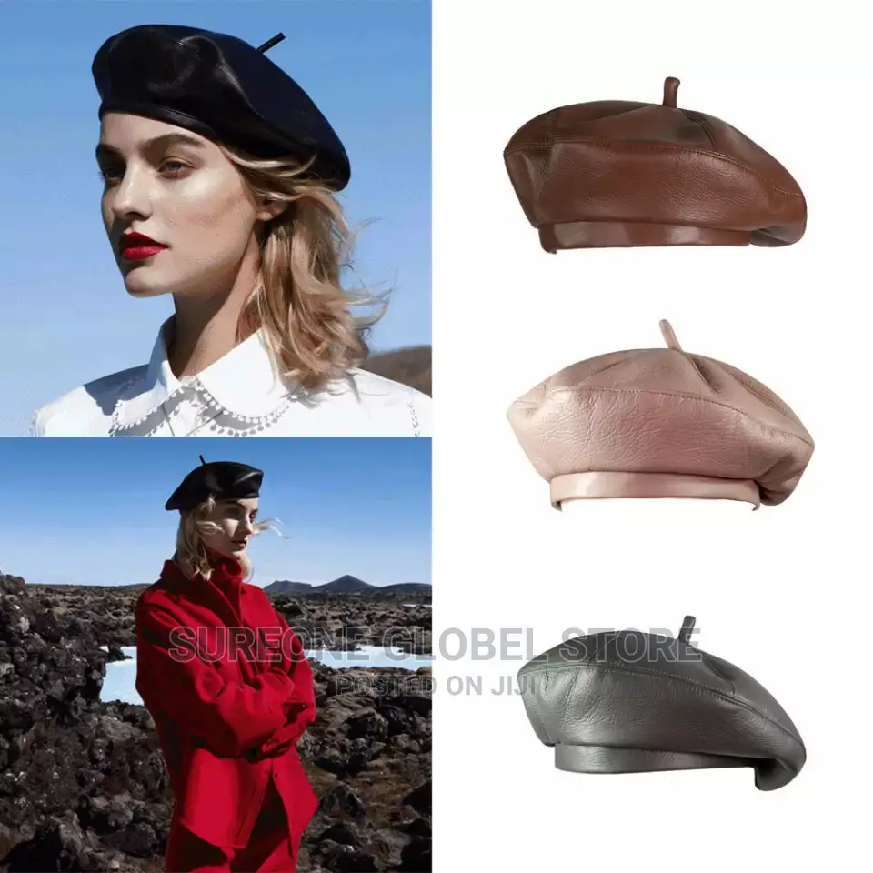 Women Fashion Beret Solid PU Leather Beret