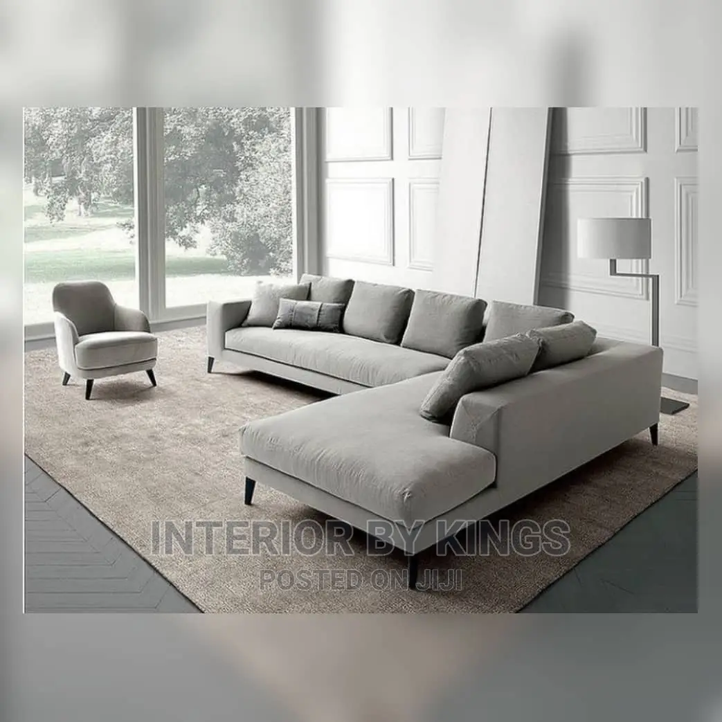 L-Shaped Fabric Sofa With an Arm Chair Can Come in Colors