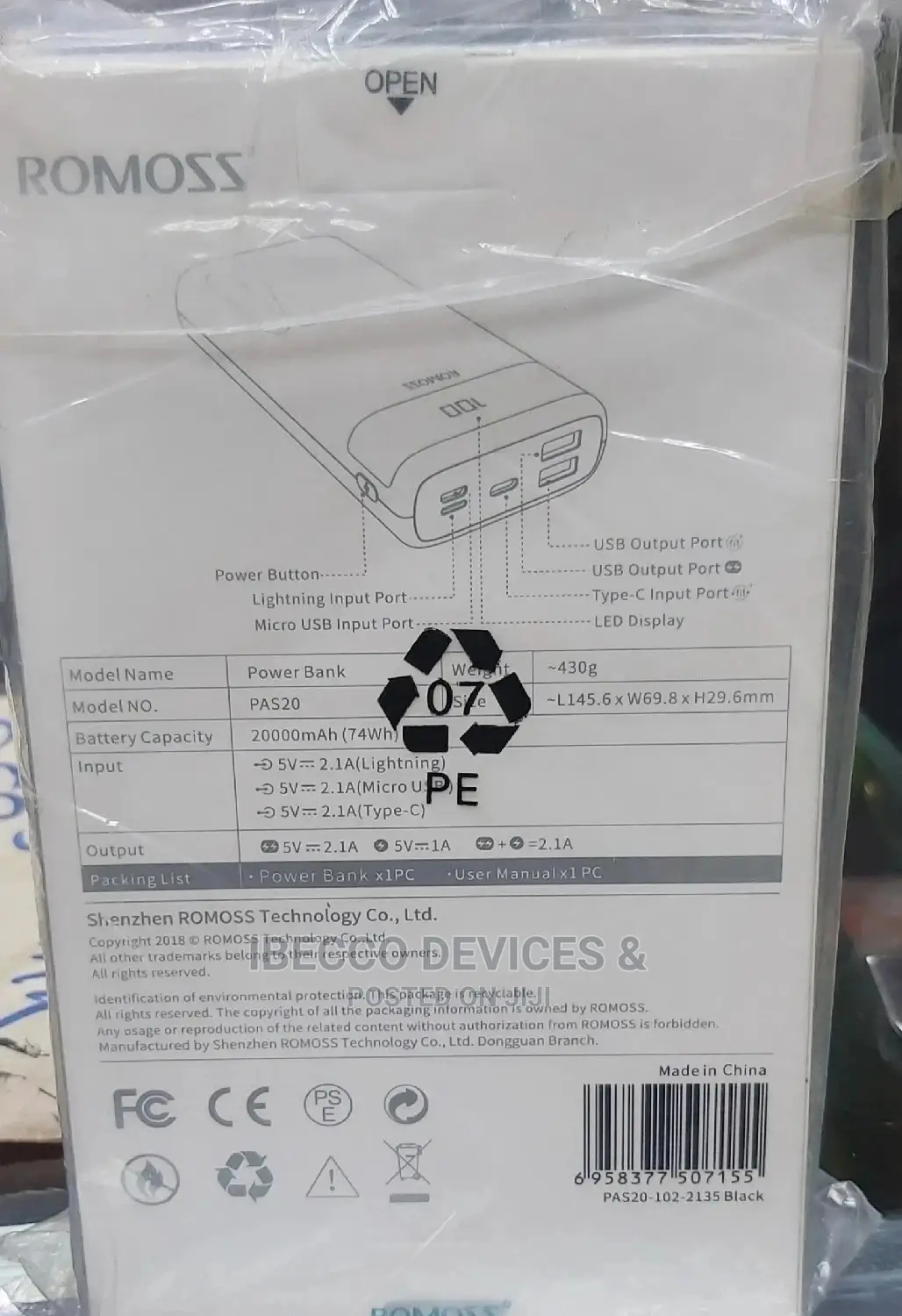 Original ROMOSS Power 20,000 Mah