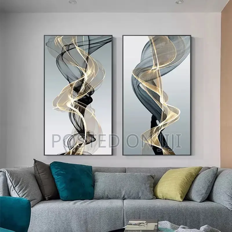 Abstract Black Yellow Line Wall Art