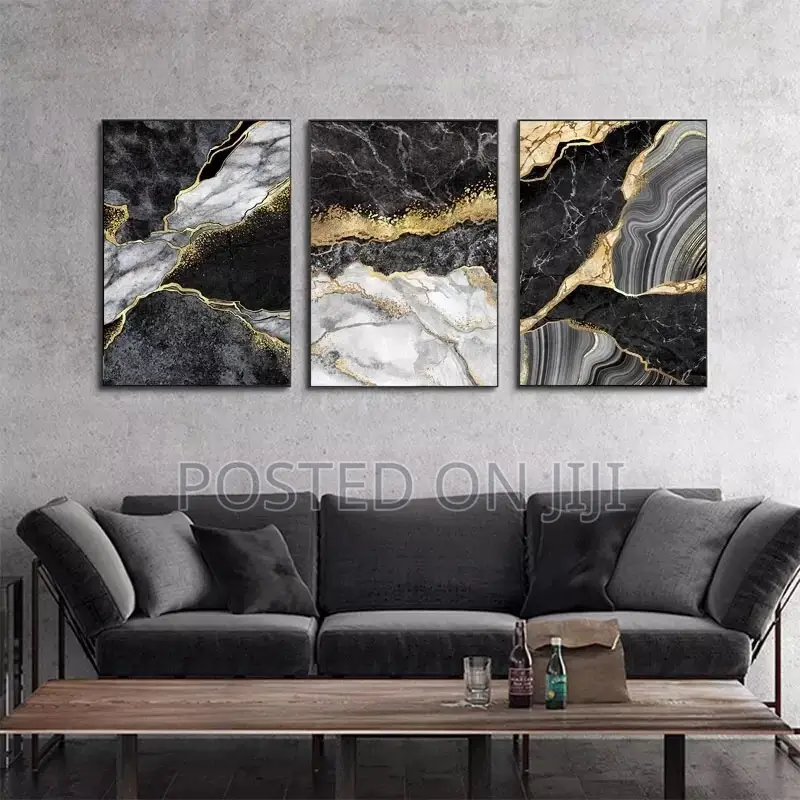 Black White Golden Veins Abstract Wall Art