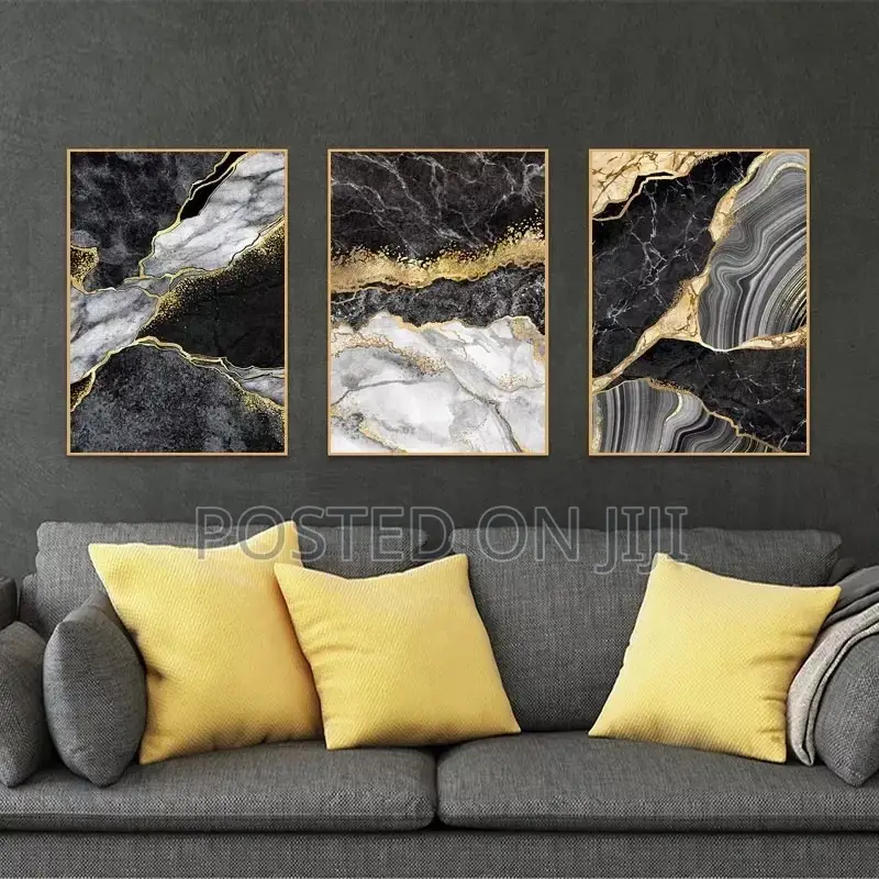Black White Golden Veins Abstract Wall Art