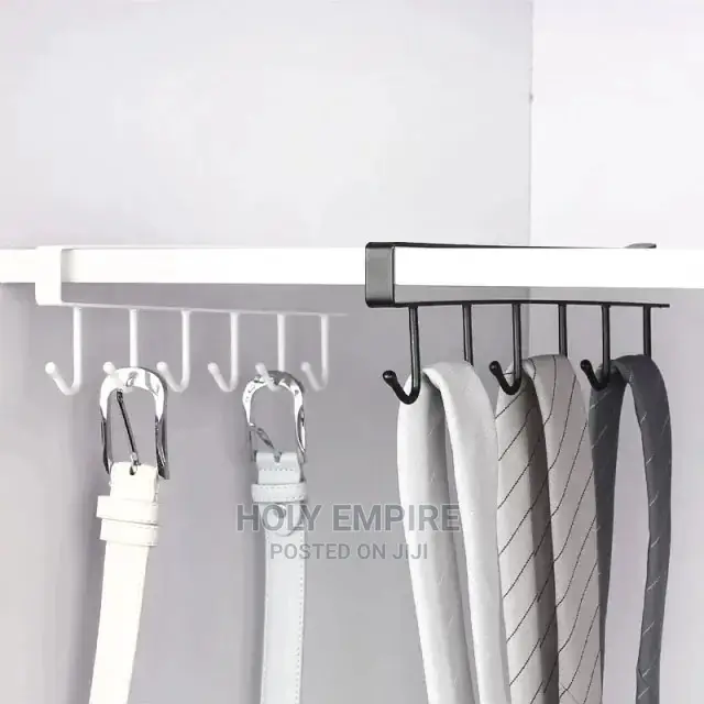 6 Hooks Storage Shelf Wardrobe Cabinet Metal Under Shelves