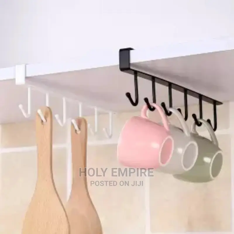6 Hooks Storage Shelf Wardrobe Cabinet Metal Under Shelves
