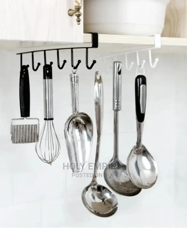 6 Hooks Storage Shelf Wardrobe Cabinet Metal Under Shelves