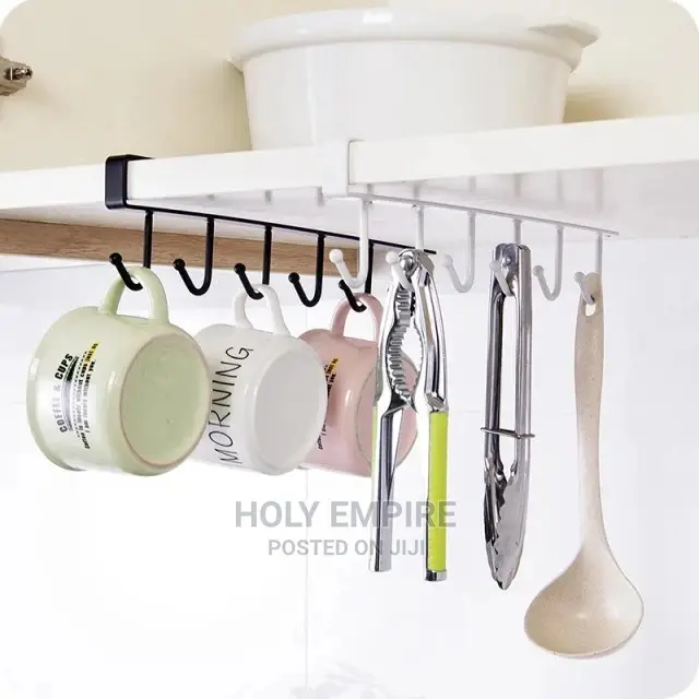 6 Hooks Storage Shelf Wardrobe Cabinet Metal Under Shelves