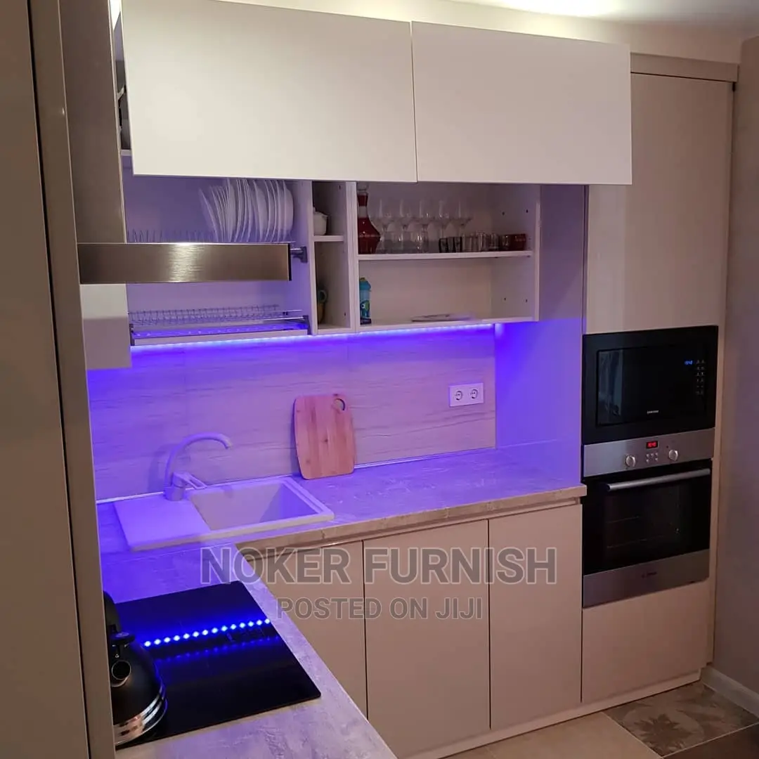 Luxury Home Kitchen Cabinets With LED Lights Remote Control