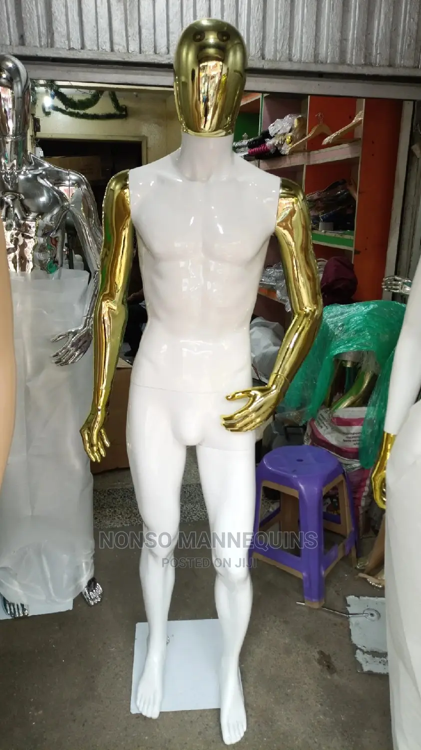 White And Gold Chrome Male Display Faceless Mannequins