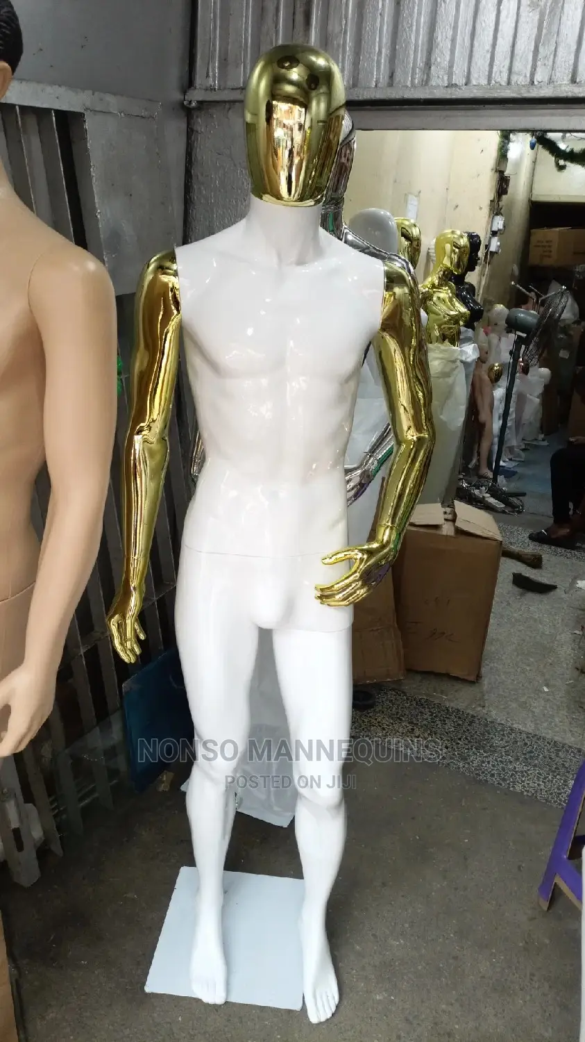 White And Gold Chrome Male Display Faceless Mannequins