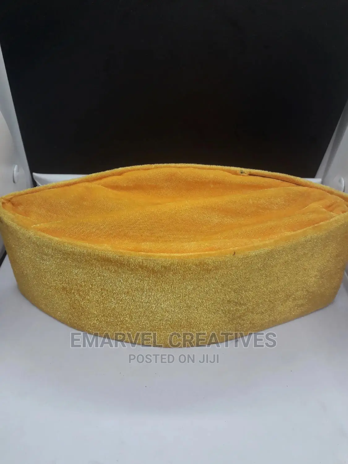 Men Velvet Yellow Kufi Hat Turkish Takke Prayer Cap
