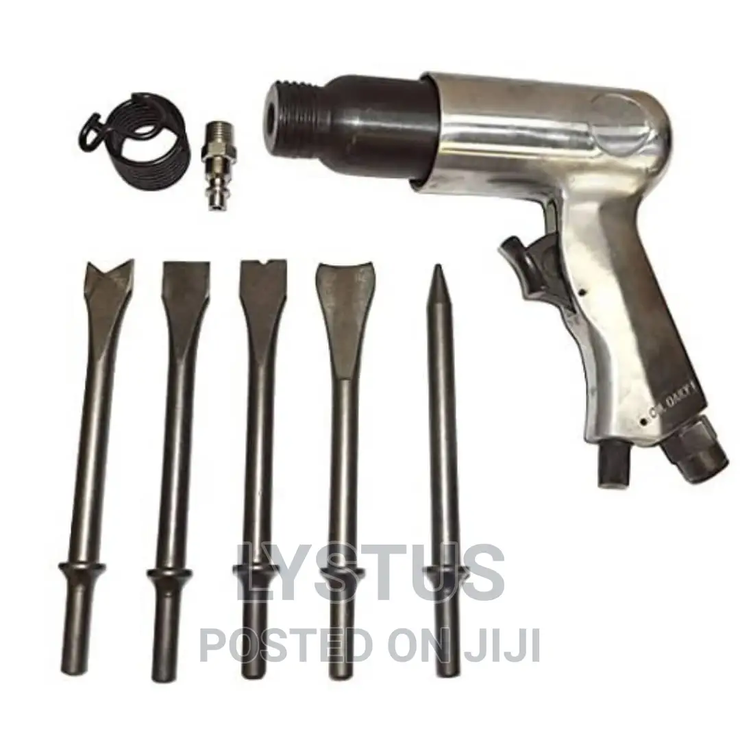 7pcs 190mm Air Pneumatic Hammer Gun Kit, 1/4" NPT, 5 Chisel