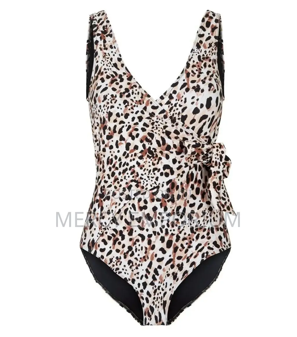 Brown 'Lift Shape' Leopard Print Wrap Swimsuit