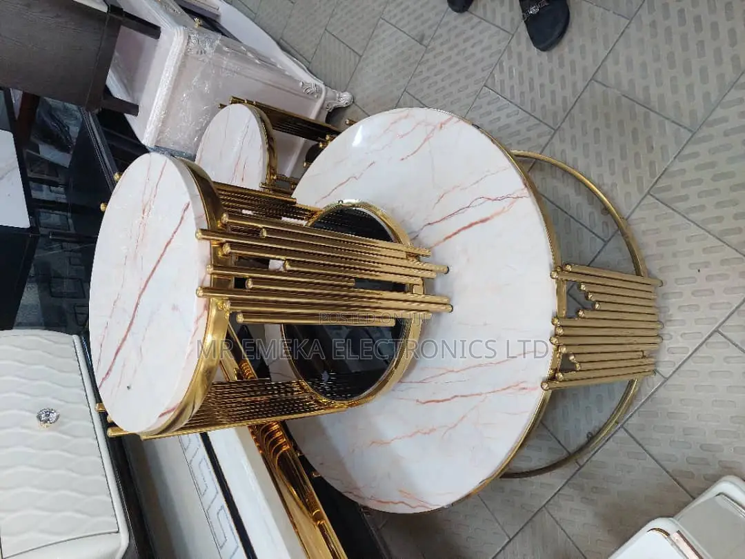 Golden Frame Ova Marble With 2 Side Stools