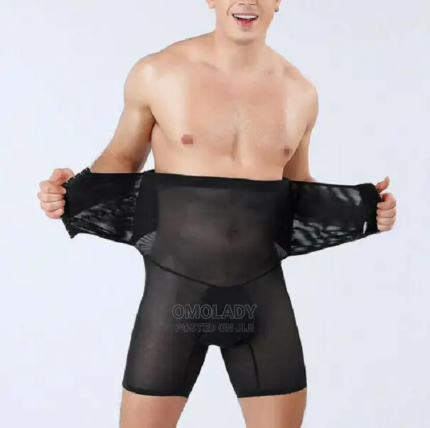 Underbust To Thigh Zipped Mens Shapewear - Black