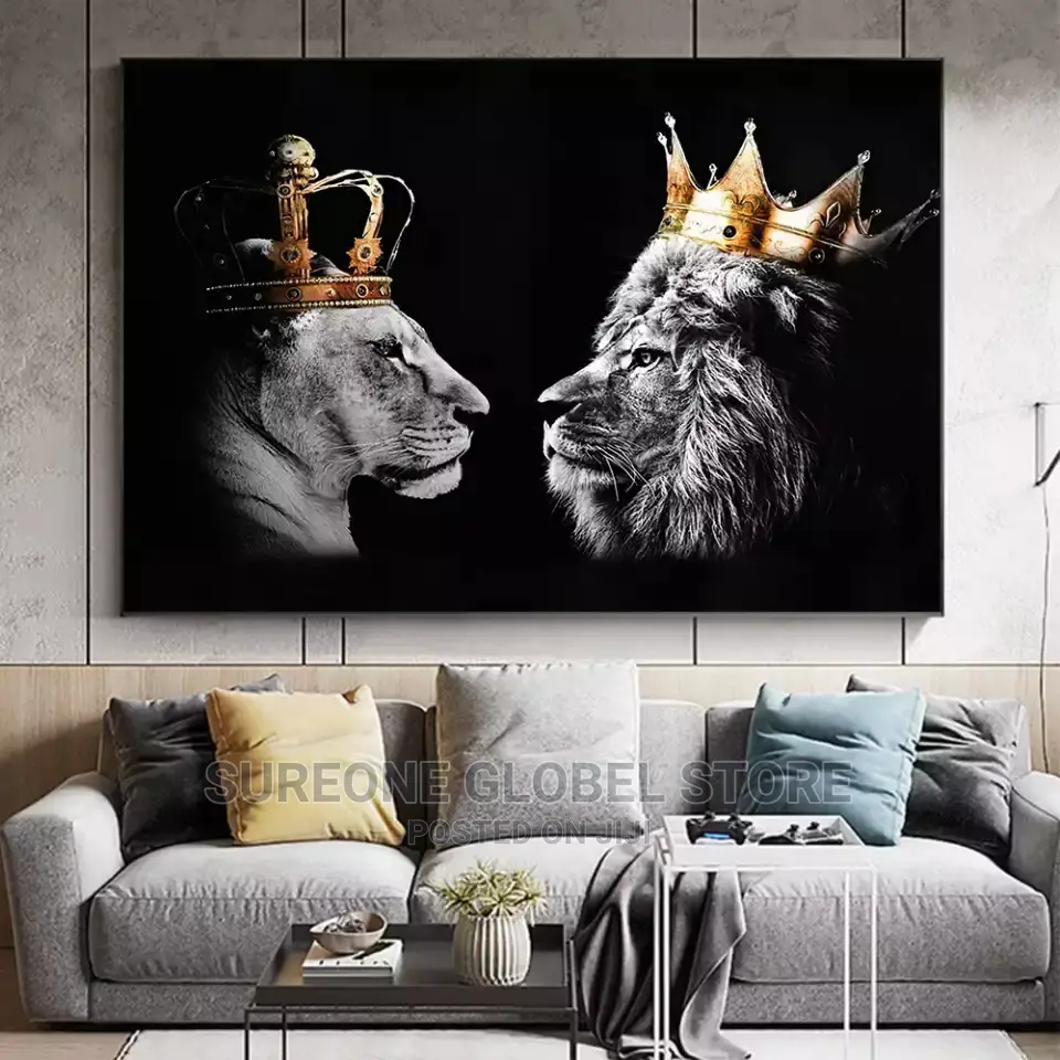 Male Lion and Lioness Wearing Crown