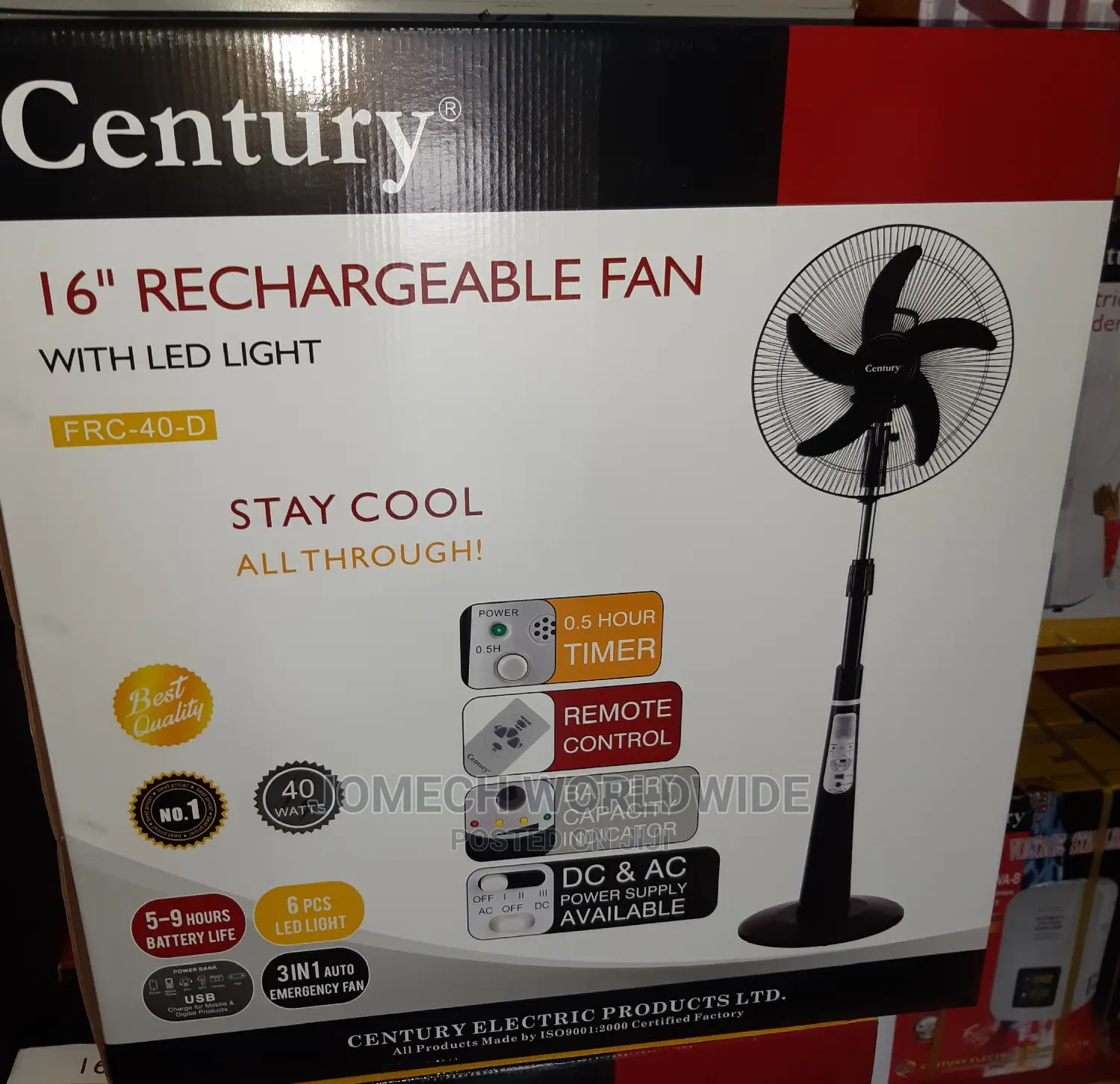 16" Century Rechargeable Fan