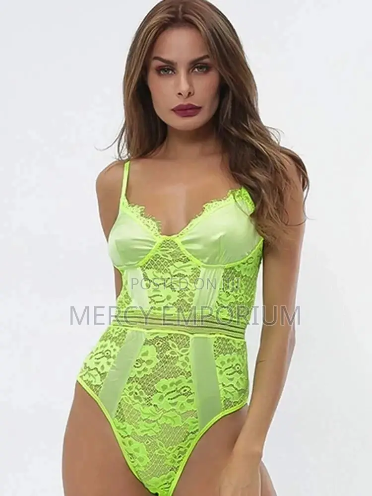 Neon Lime Floral Lace Teddy Bodysuit